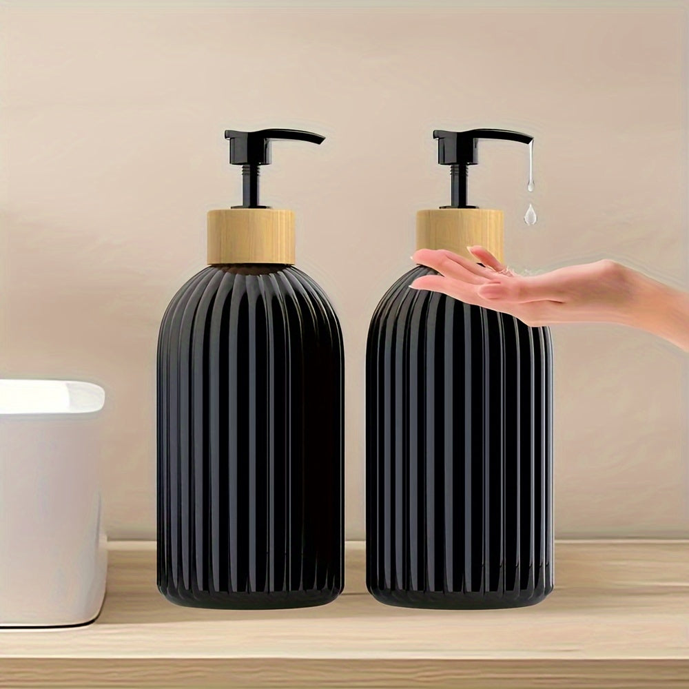 Juego de dos dispensadores de jabón con bomba de bambú negro de 17oz para cocina y baño