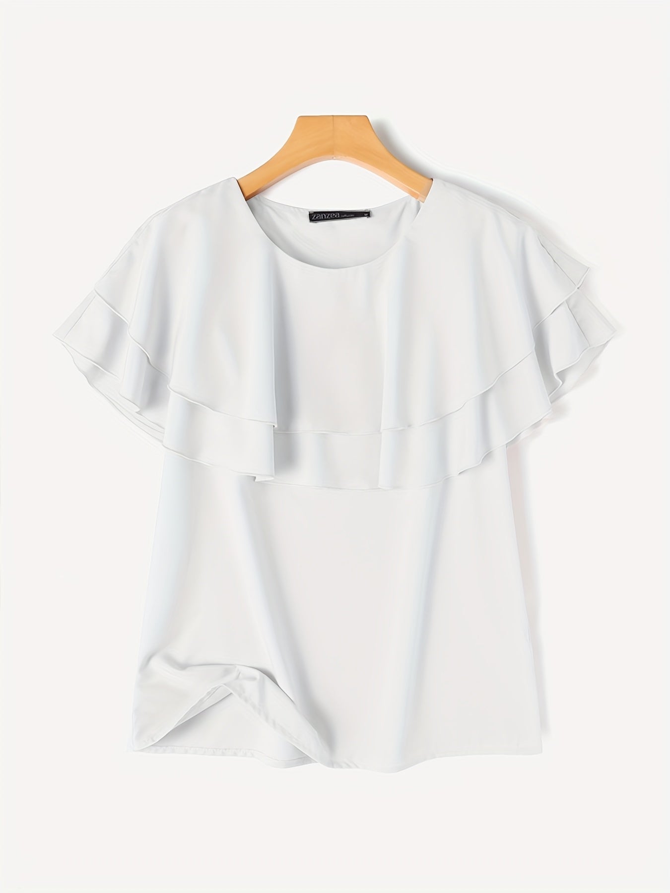 Блузка для женщин больших размеров с коротким рукавом и рюшами, однотонная, из полиэстера, весна-лето