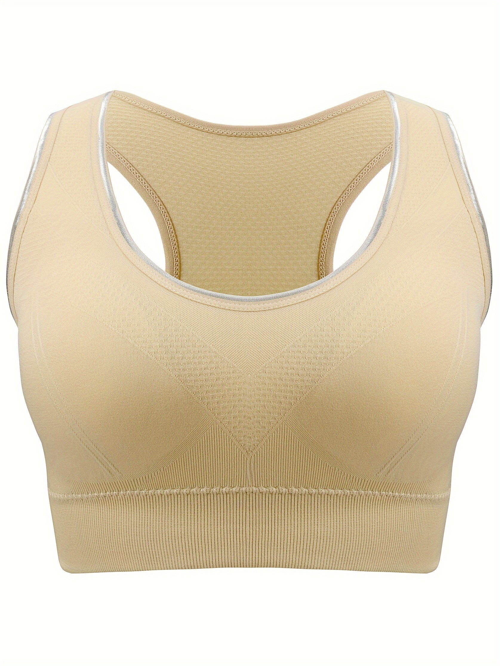 Бюстгальтер спортивный бесшовный для полных размеров, смесь полиамида, с круглым вырезом, легкая поддержка, однотонный цвет