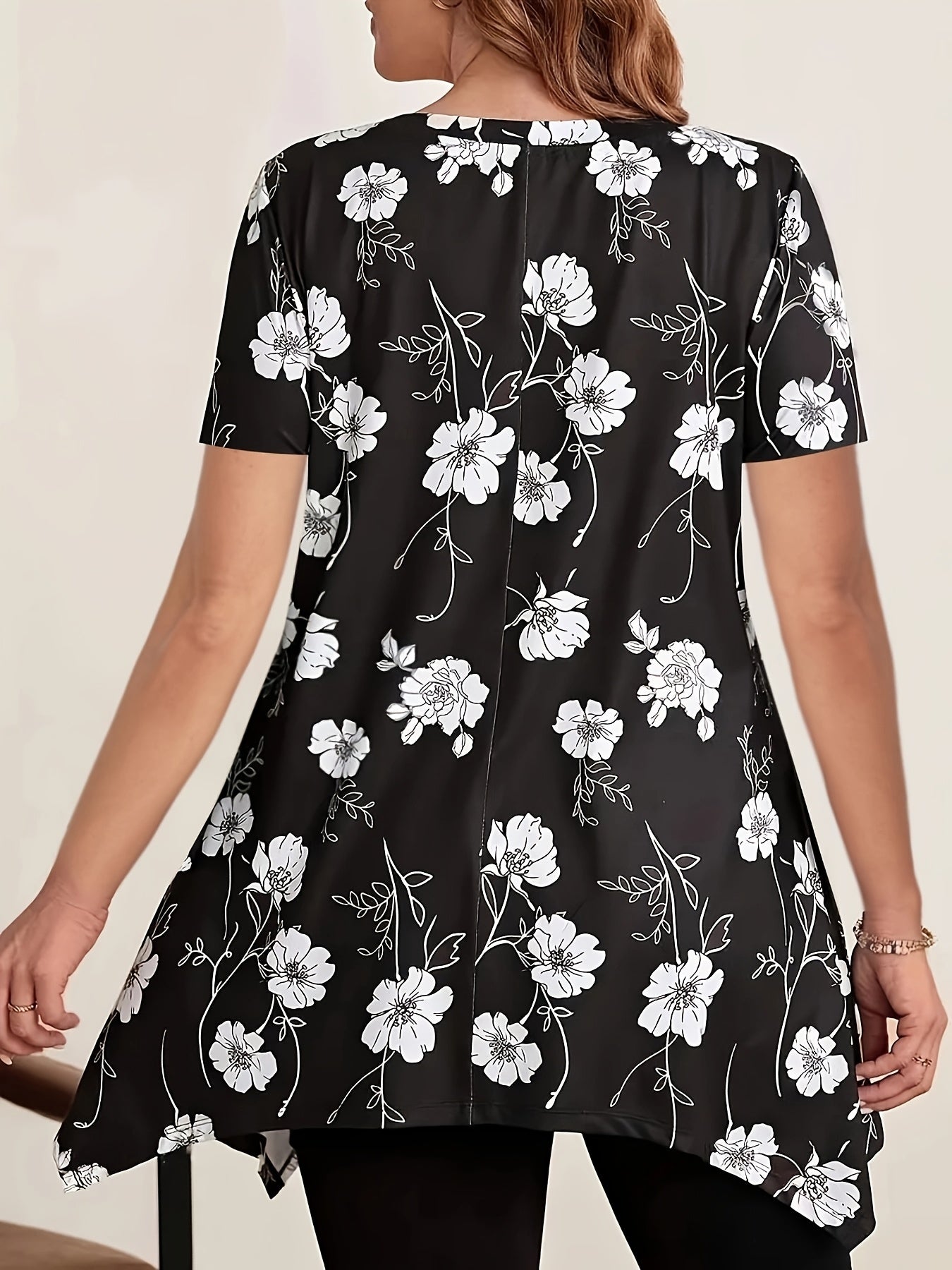 Women’s Floral Print Crew Neck Short Sleeve Polyester T-Shirt Plus Size for Spring Summer Outdoors