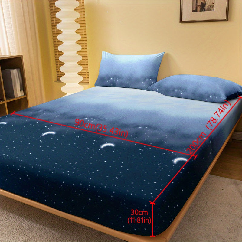 Starry Night Brushed Fitted Sheet Polyester Deep Pocket Bed Sheet for Bedroom and Guest Room