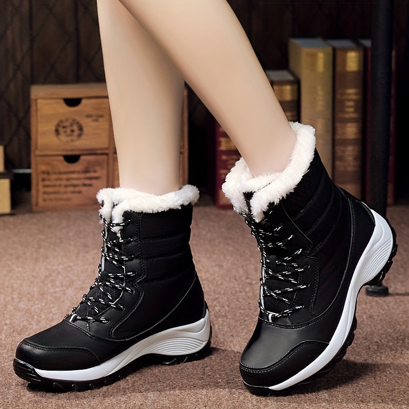 Женские зимние снегоступы с флисовой подкладкой, на шнуровке, круглым носком, плоский каблук