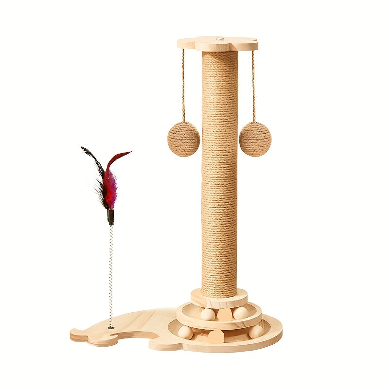 Interactive Cat Scratching Post with Rotating Tassels and Durable Polyester Fiber Scratch Board