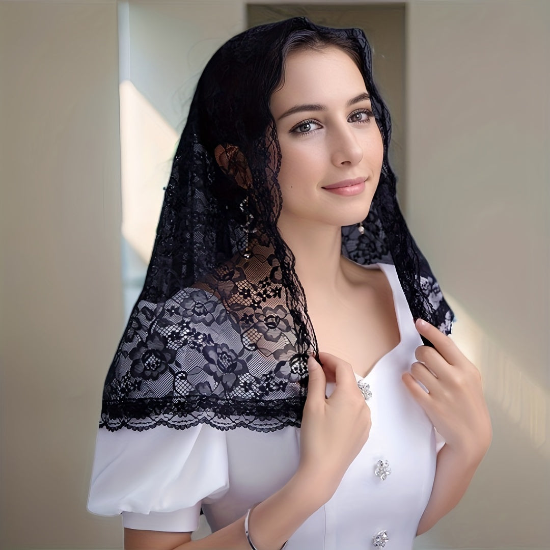 Velo de encaje blanco para mujer, mantilla bordada, cobertura de cabeza para bodas, accesorio de novia