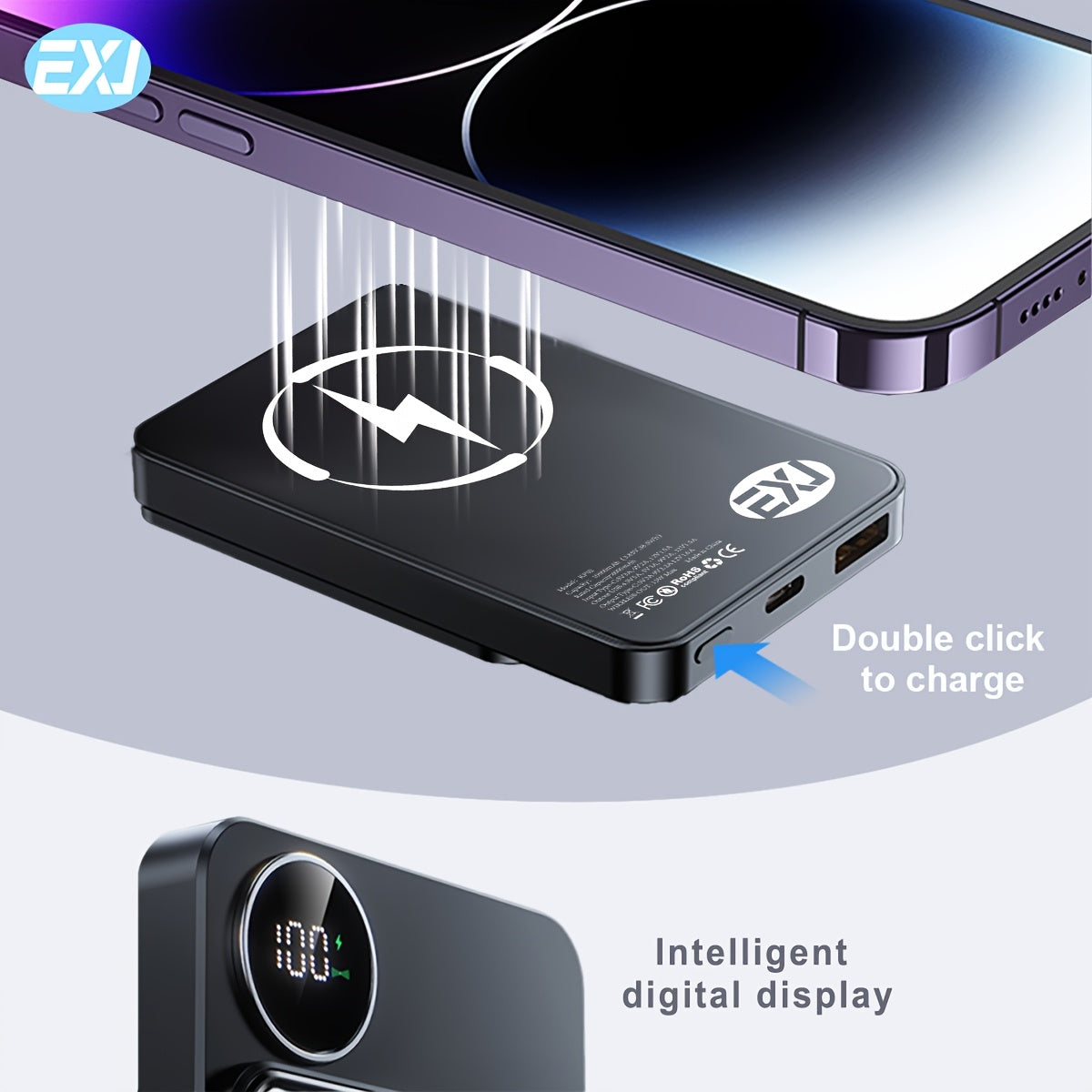 22.5W Magnetic Power Bank 10000mAh Wireless Portable Charger with USB-C MagSafe and PD Fast Charging