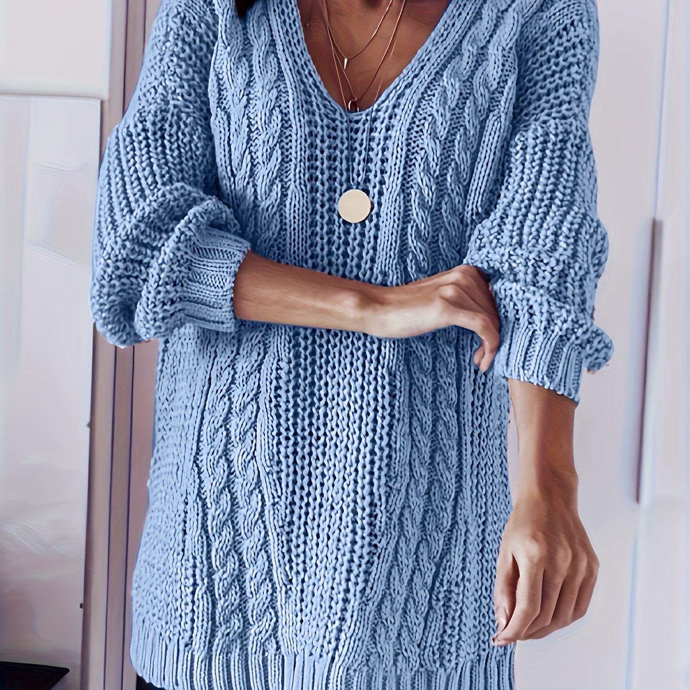 Women's Plus Size V-Neck Sweater Soft Stretchy Solid Color Pullover