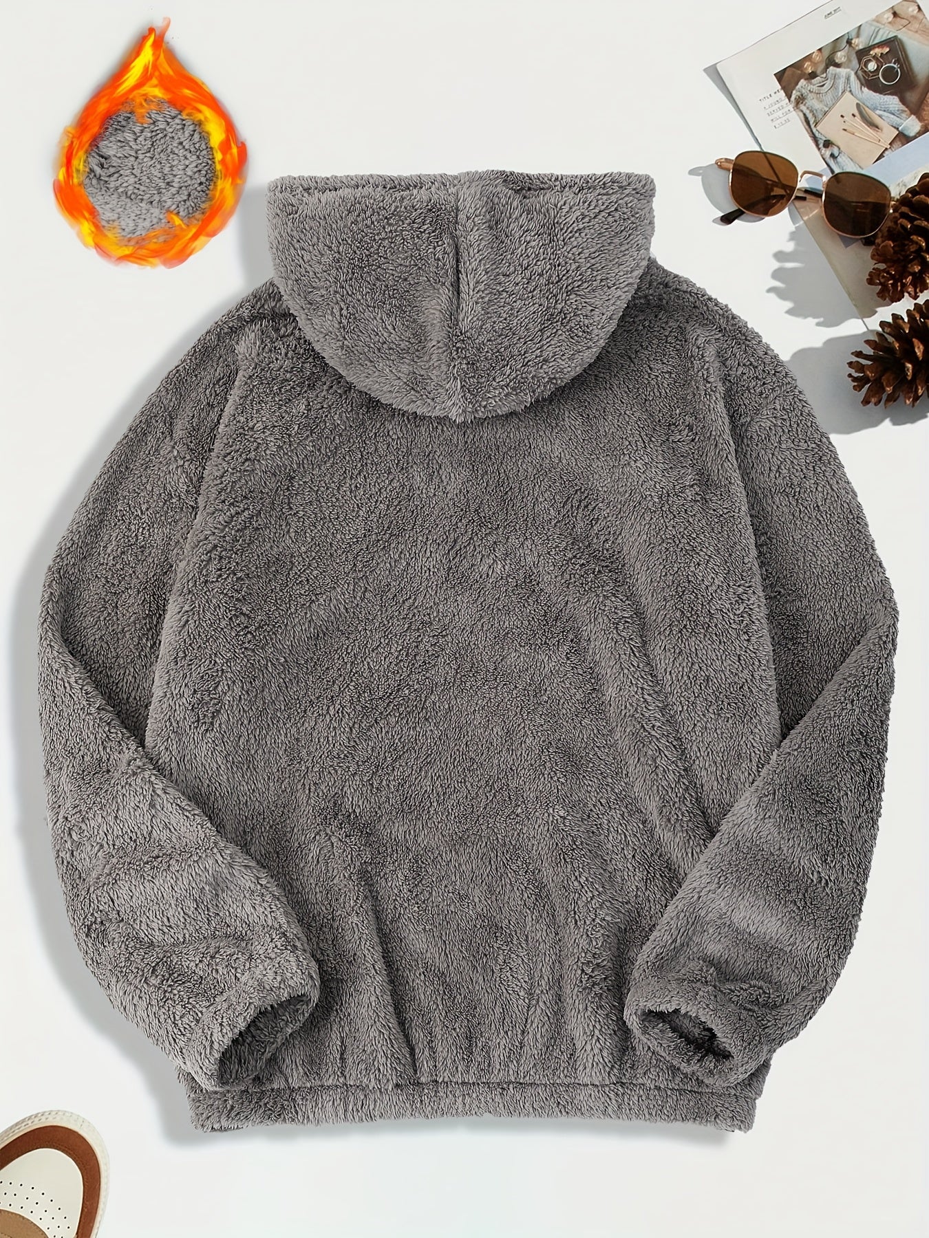 Plus Size Men's Casual Hoodie Polyester Hooded Solid Color Loose Fit