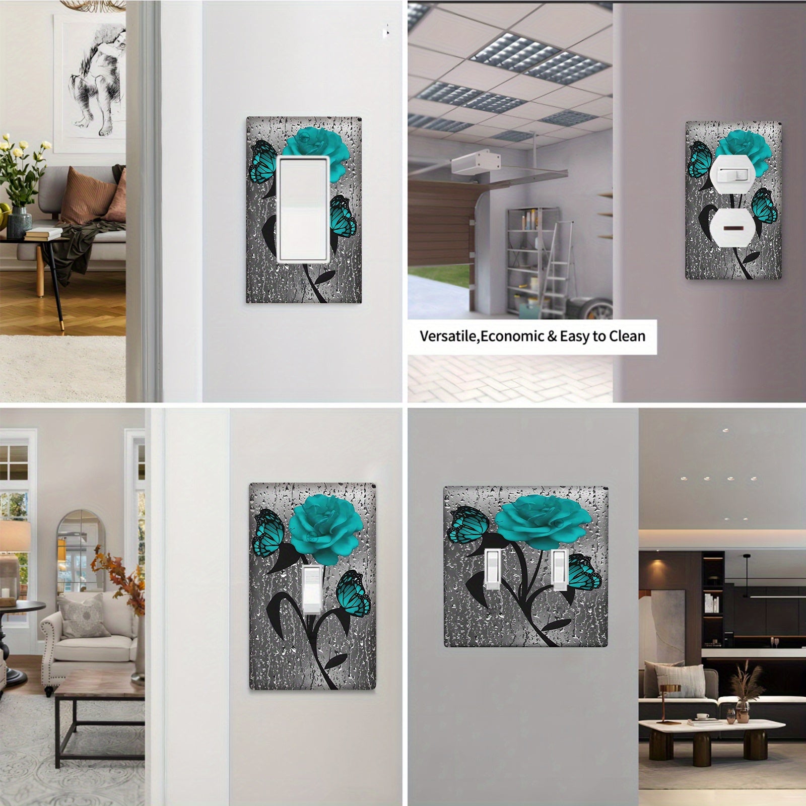Teal Rose Flower Wall Plate for Light Switch No Electricity Needed Easy to Clean Home Decor Single or Double Gang