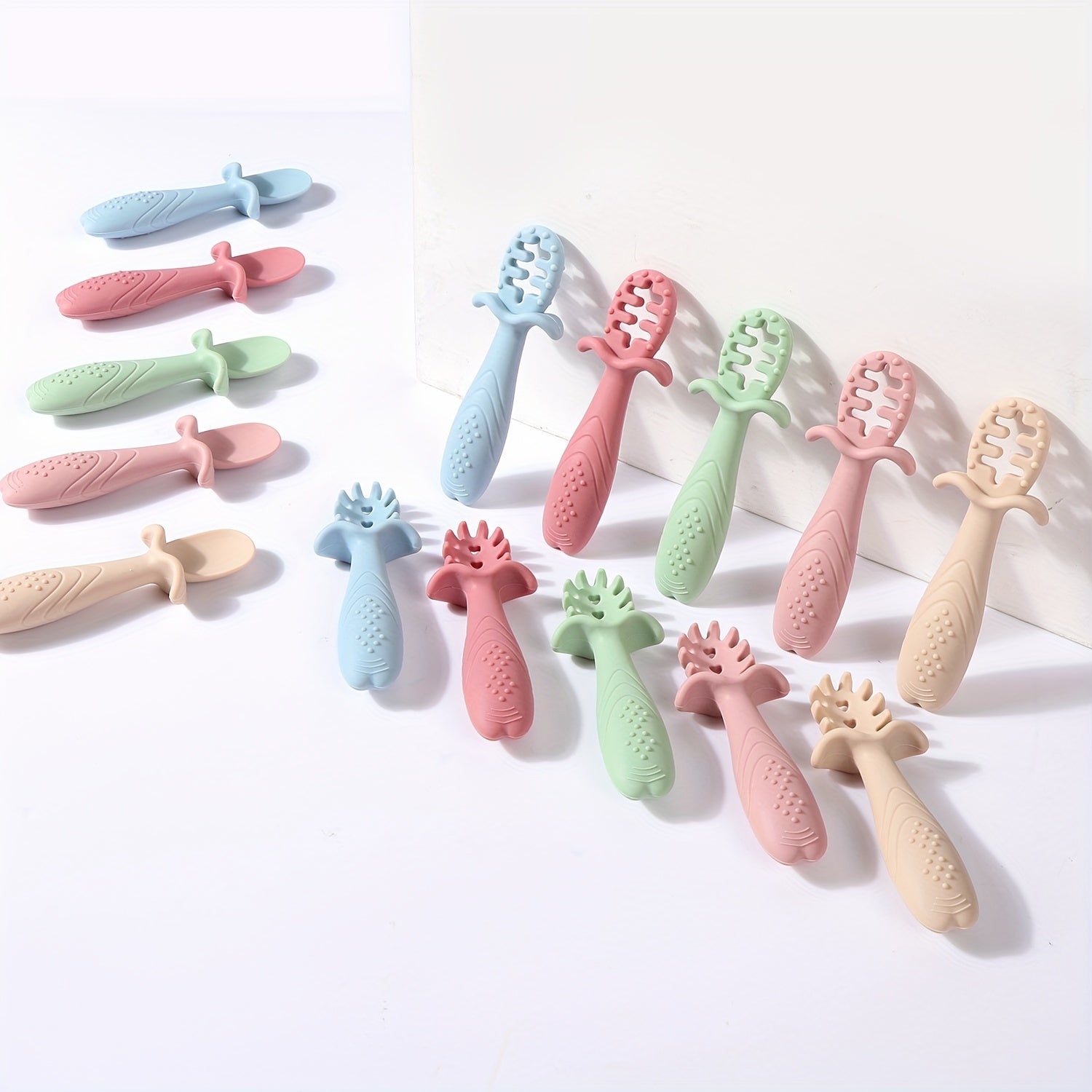 Set of 3 Soft Feeding Tableware for Toddlers Silicone Rice Paste Spoon and Fork