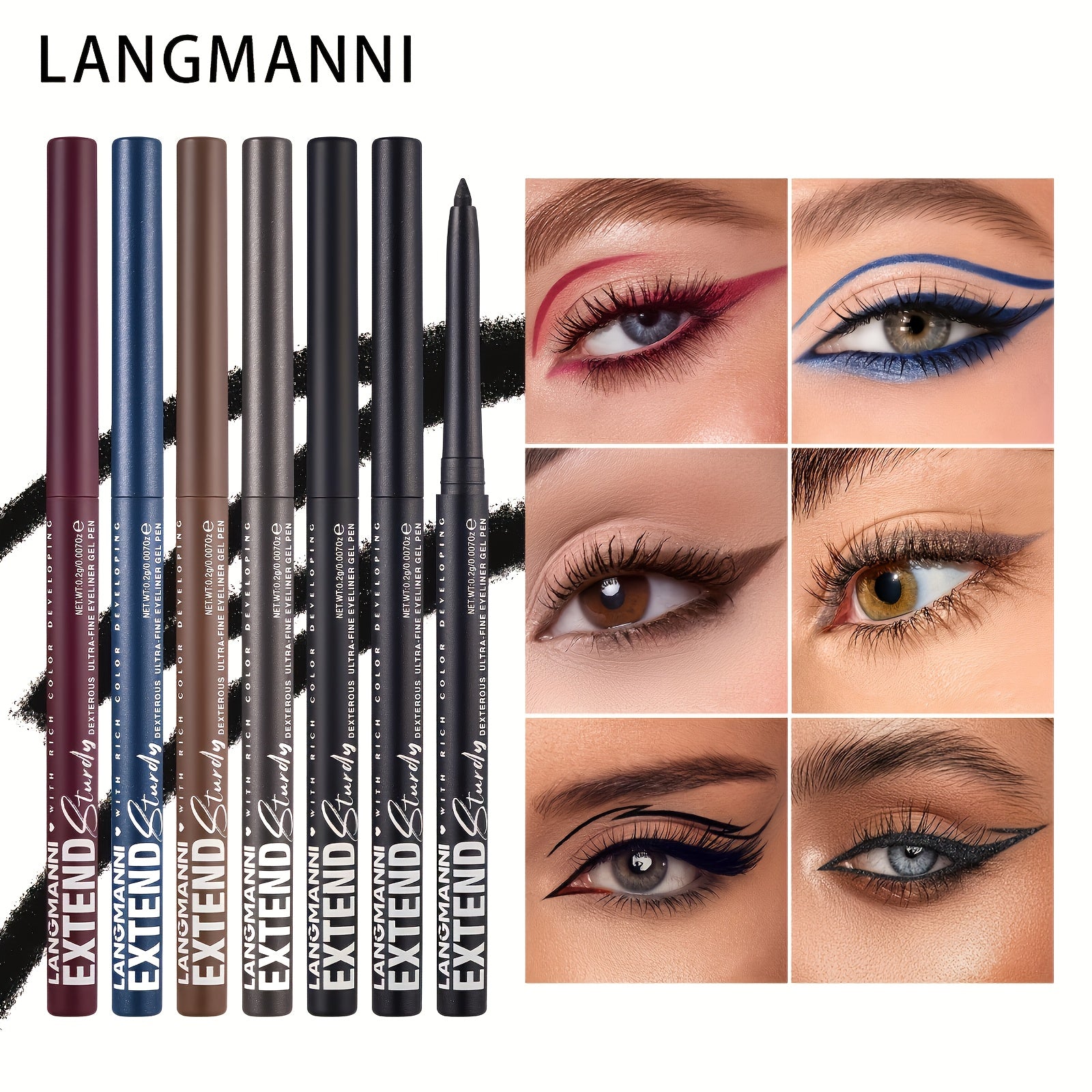 Women Eyeliner Gel Pen 12 Colors Long-Lasting Waterproof Smudge-Proof Brown