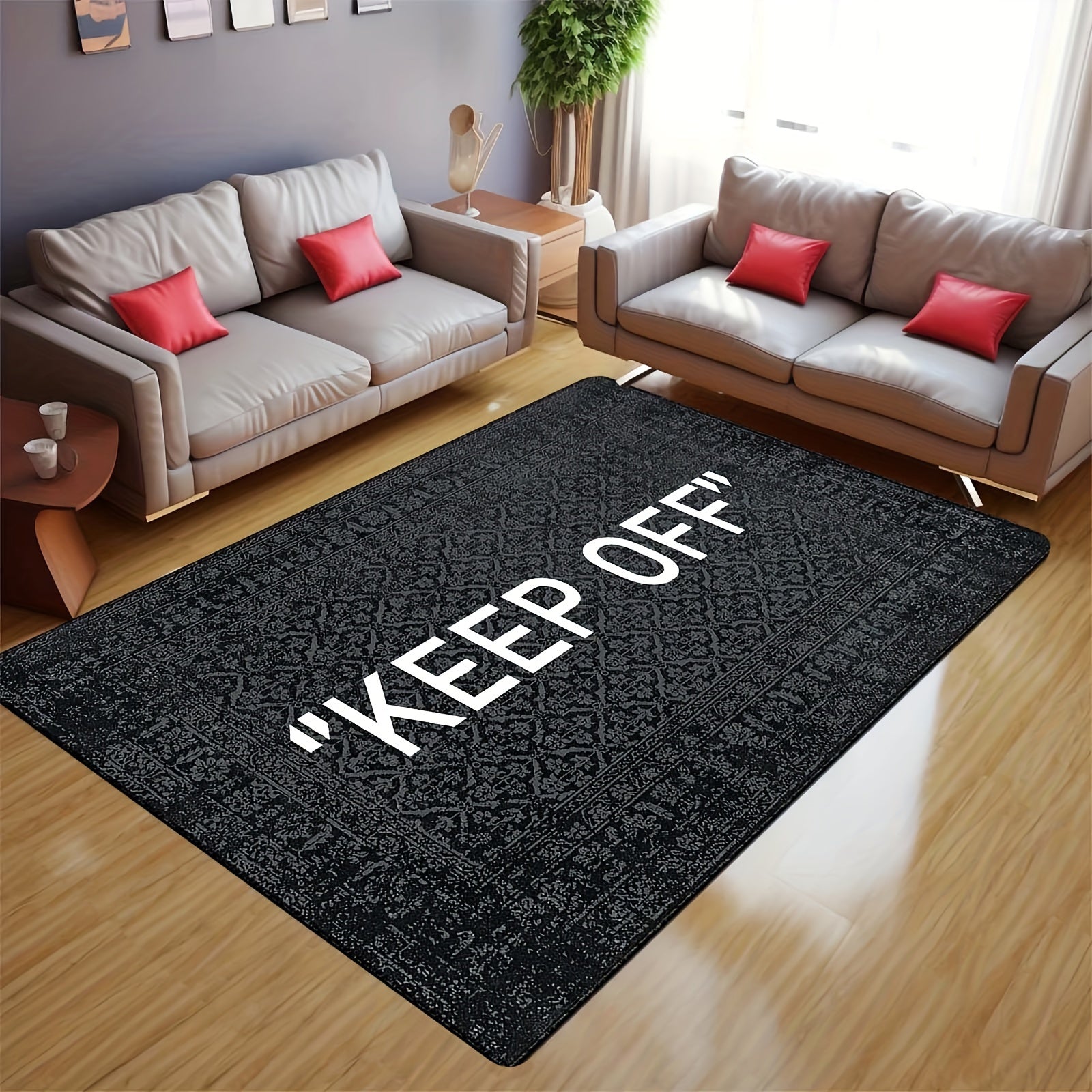 Black Printed Soft Area Rug Non-Slip Stain-Resistant Floor Mat for Living Room and Kitchen