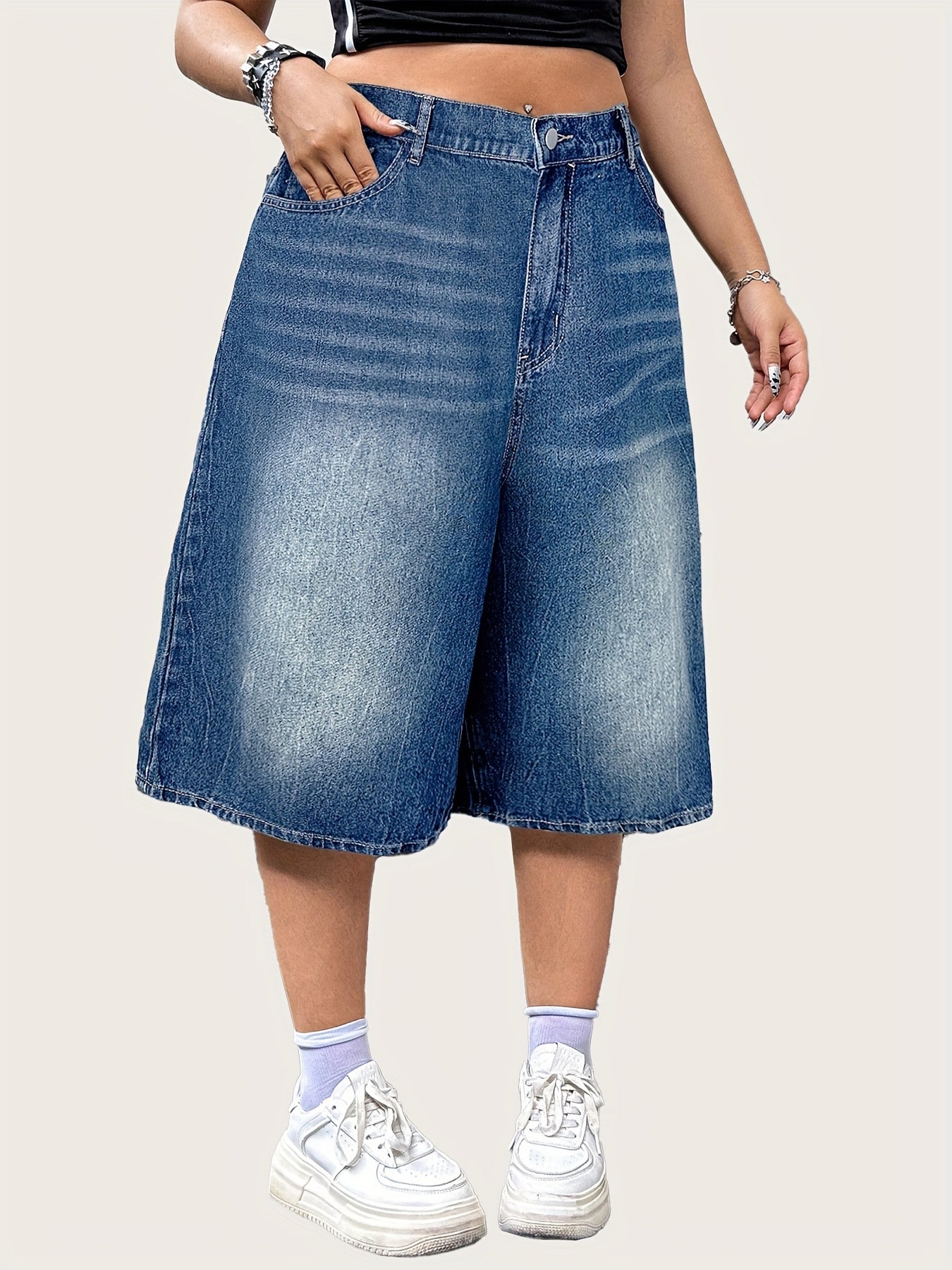 Шорты из денима больших размеров свободного кроя, выстиранные джинсы, эластичный пояс, летние повседневные