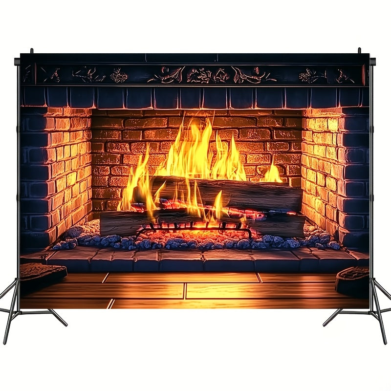 Giant 3D Fireplace Backdrop Red Brick Design Polyester Indoor Decor Multiple Sizes