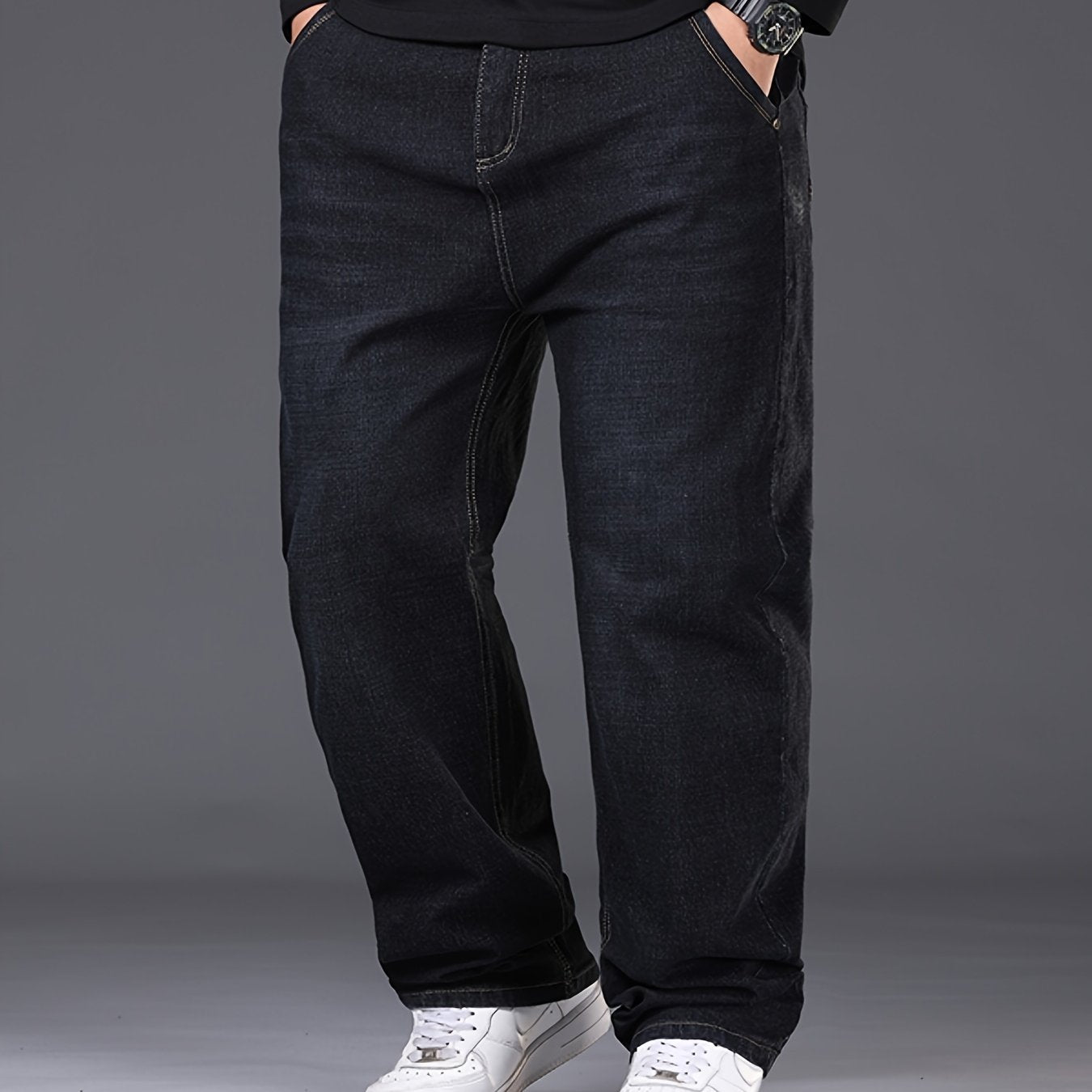 Erkaklar uchun plussiz jinsilar, yuqori sifatli cho'ziluvchan denimdan tayyorlangan, ish kiyimlari uchun ideal va mashinada yuvish mumkin.