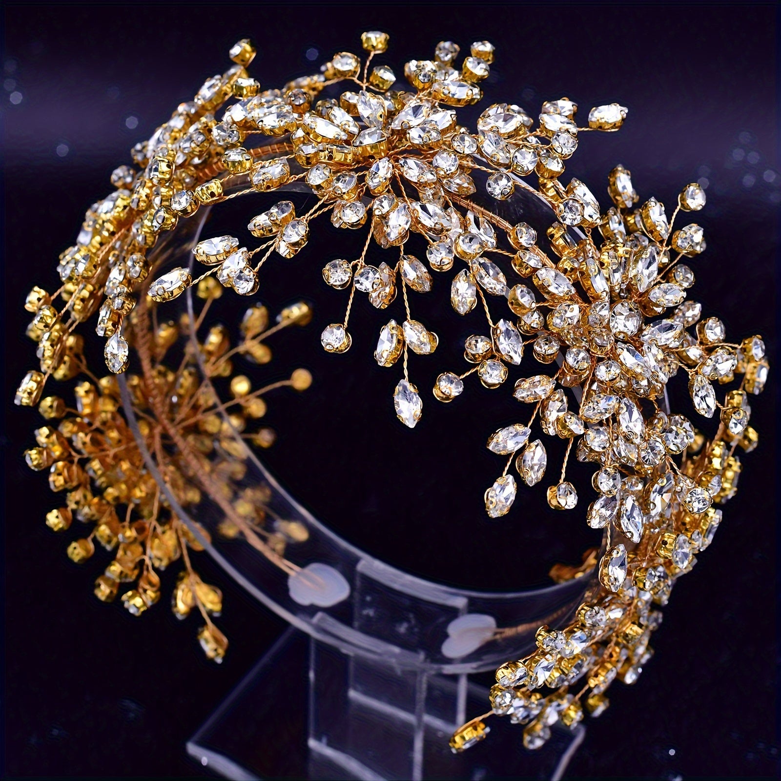 Bridal Headband with Wide Band and Synthetic Rhinestones Wedding Hair Accessory Tiara