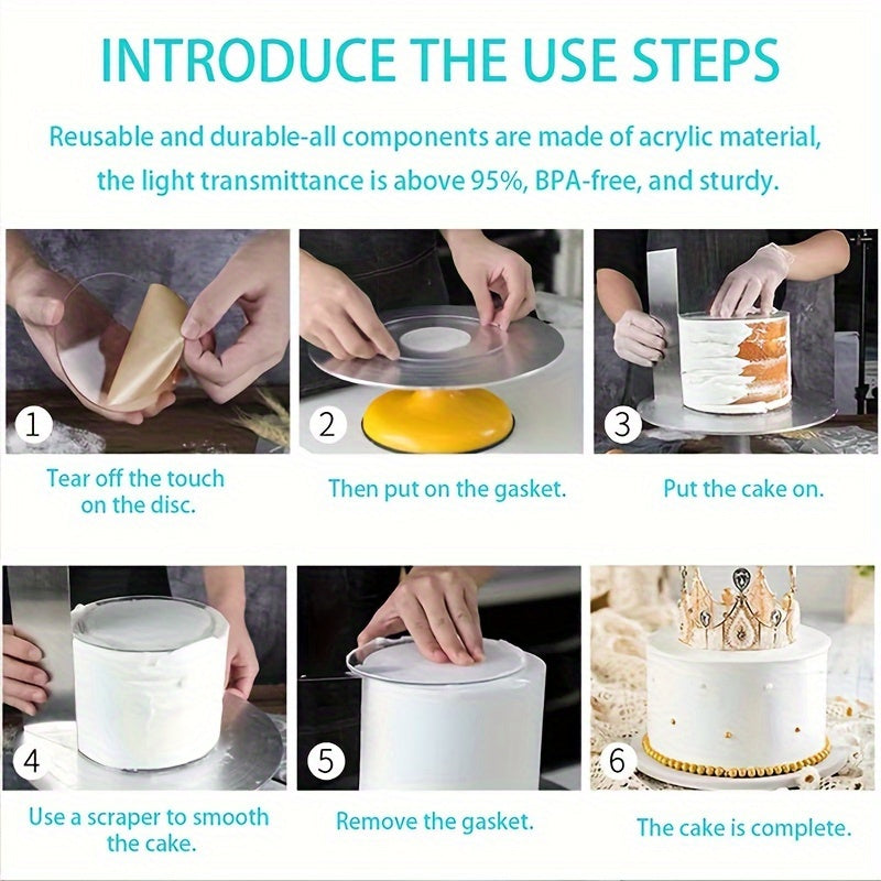 Acrylic Cake Boards Set of 3 Round Discs for Baking and Decorating