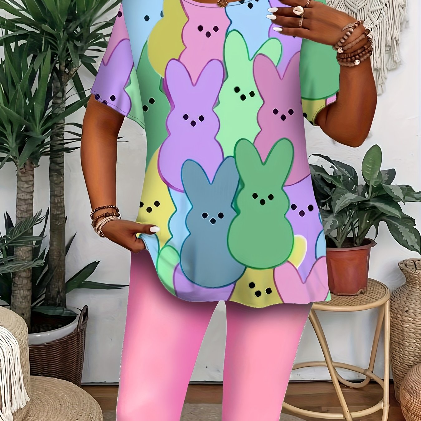 Plus Size Floral Print Crew Neck T-Shirt for Women Soft Stretch Casual