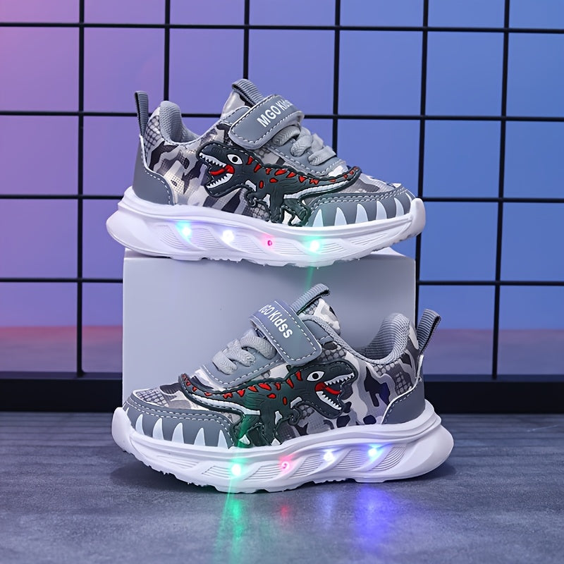 Kids' LED Dinosaur Sneakers Boys Girls Flashing T-Rex Casual Shoes with Hook-and-Loop Fastener