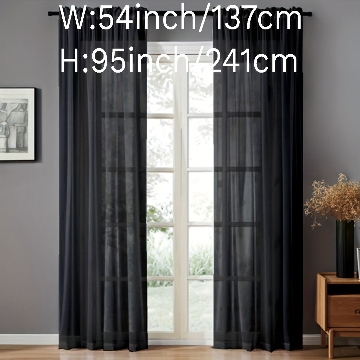 Pair of Sheer Voile Curtains with Rod Pocket for Kitchen Bedroom Living Room