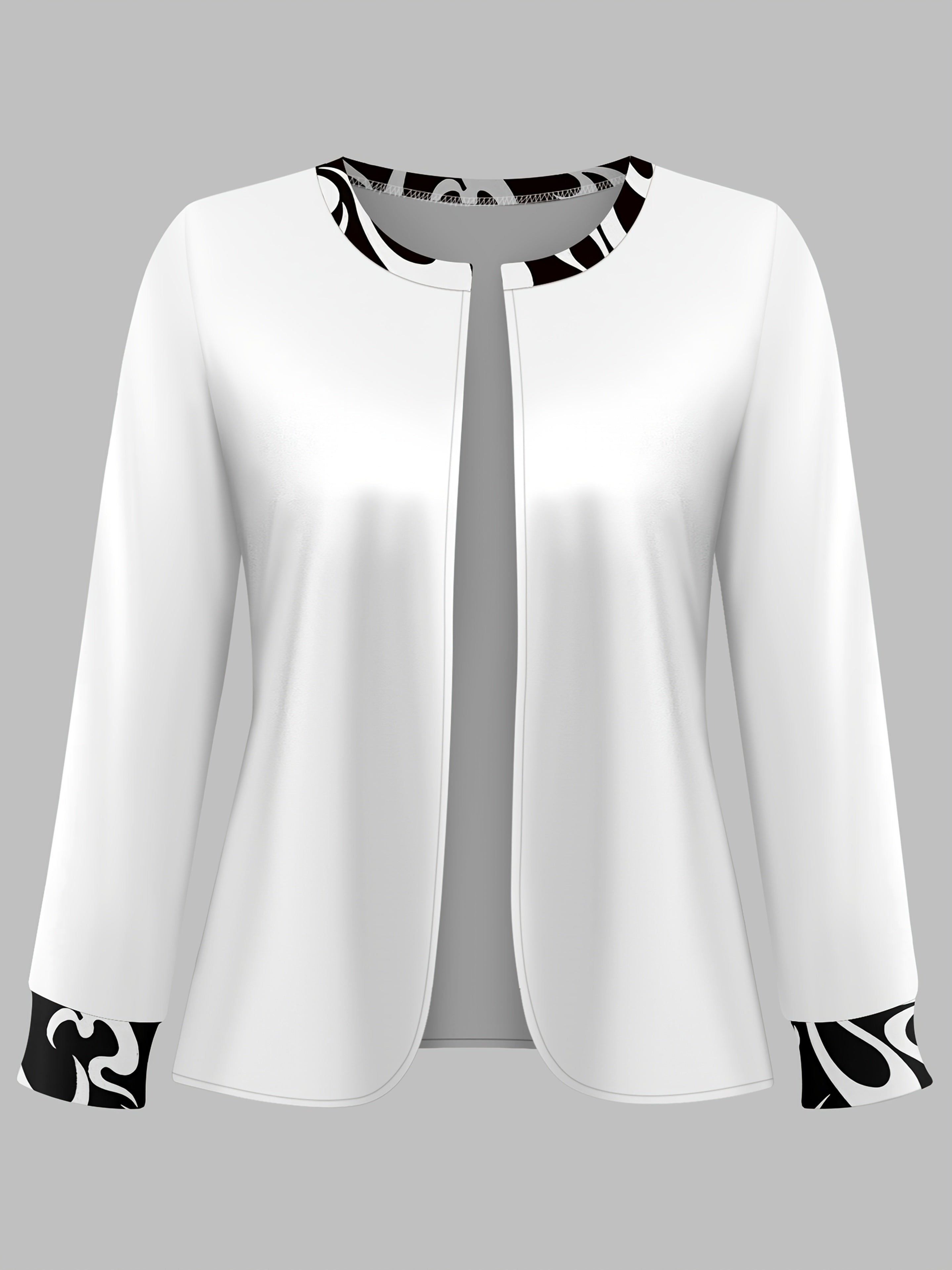 Plus Size White Coat and Black Paisley Print Sleeveless Dress Set Polyester Stretch Elegant