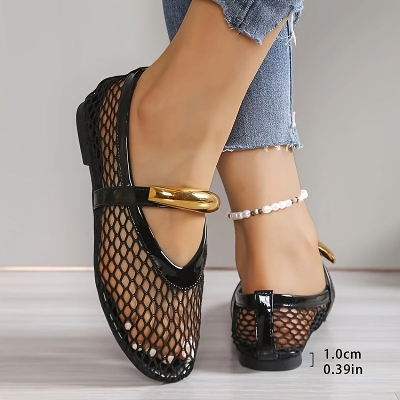 Women's Mesh Ballet Flats with Cutouts Black Summer 2025