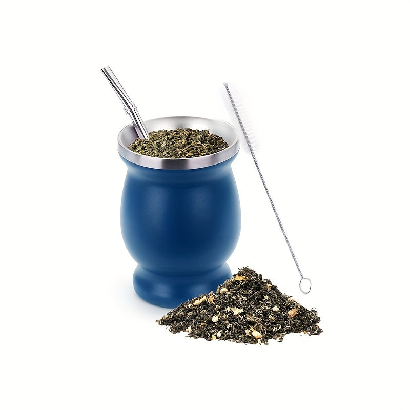 8oz Stainless Steel Yerba Mate Cup and Bombilla Set with Brush and Straw