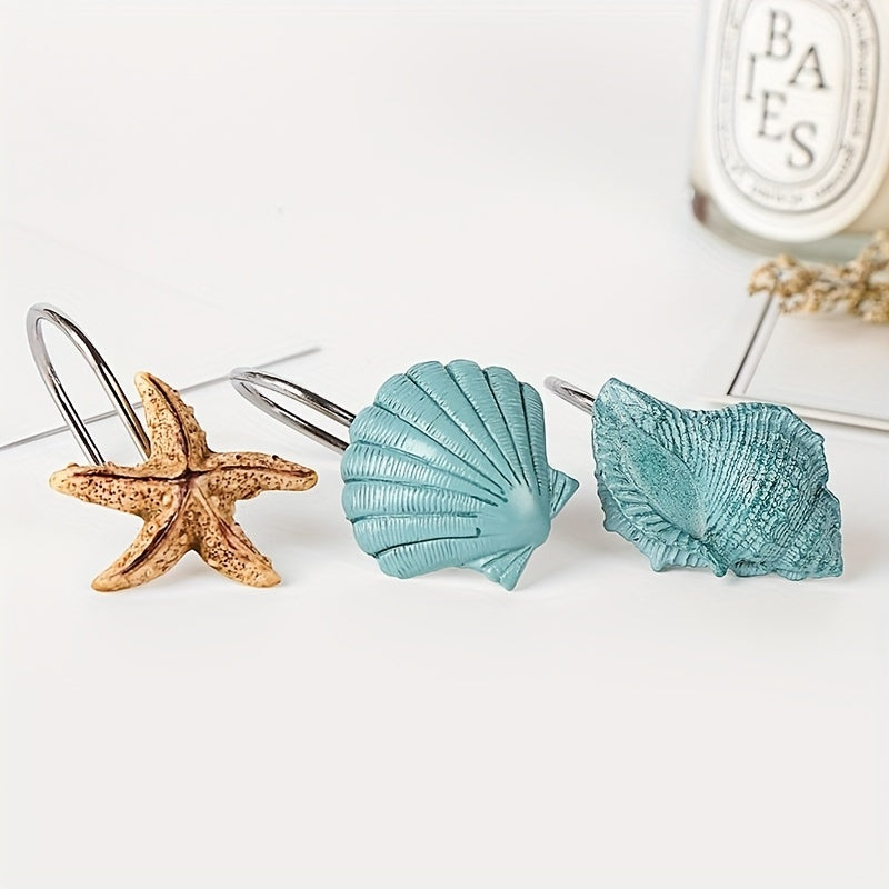 12pcs Blue Green Sea Shell Shower Curtain Hooks Bathroom Accessories