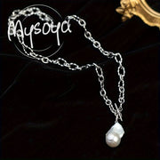 Unisex Freshwater Pearl Necklace 14-18mm Handmade Gift Box Jewelry