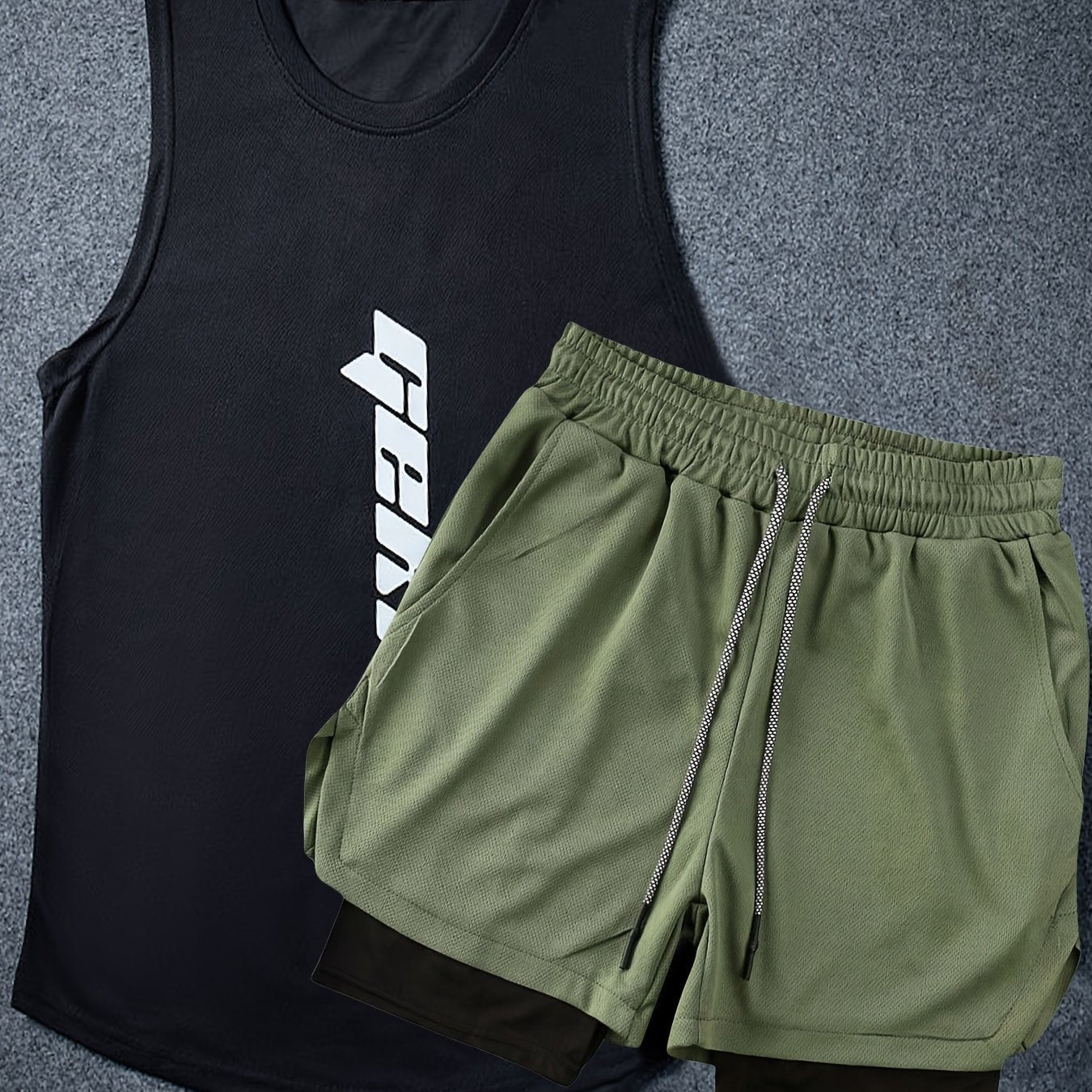 Men's Polyester Basketball Outfit Letter Print Tank Top and Loose Shorts Set