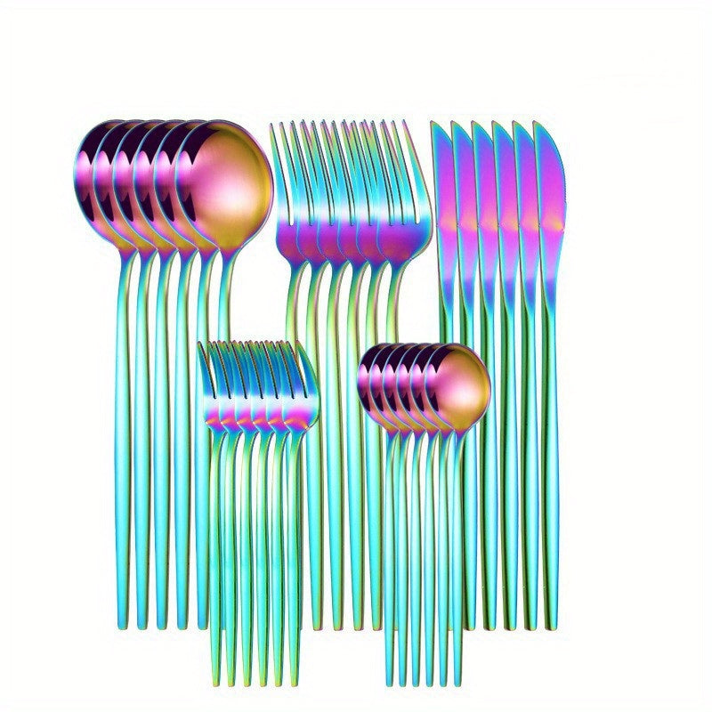 30-частный набор португальских столовых приборов из нержавеющей стали с тонкими ручками, идеальный для стейка, ужина и десерта, идеально подходит для домохозяйств, отелей и ресторанов.