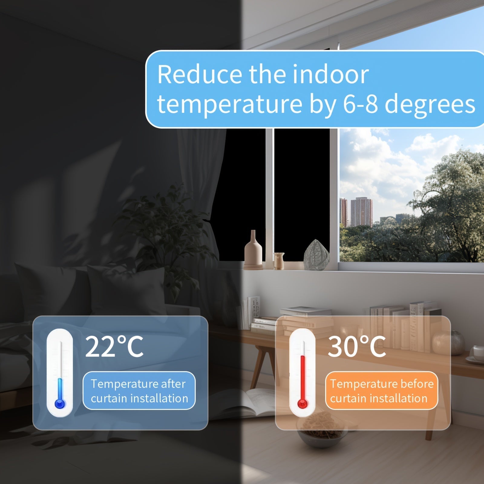 Cortina opaca ajustable para dormitorios y salas de estar Bloquea los rayos UV Fácil de instalar