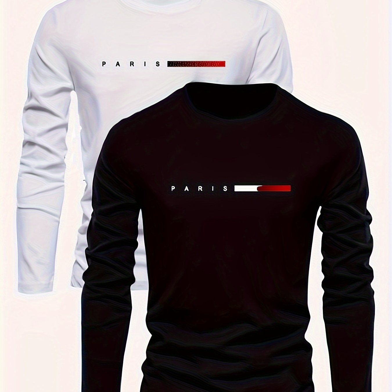 Conjunto de dos camisetas de manga larga para hombre, camisetas casuales de cuello redondo transpirables en azul royal y negro