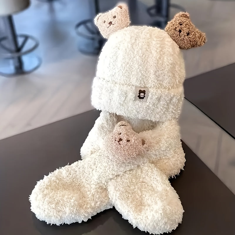 Girls Winter Hat and Scarf Set White for Ages 0-2 Cozy Animal Theme Lightweight