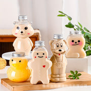 500ml Milk Tea Juice Bottles with Bear and Tiger Designs, Disposable PET Water Bottles with Lids, Pack of 1 or 4
