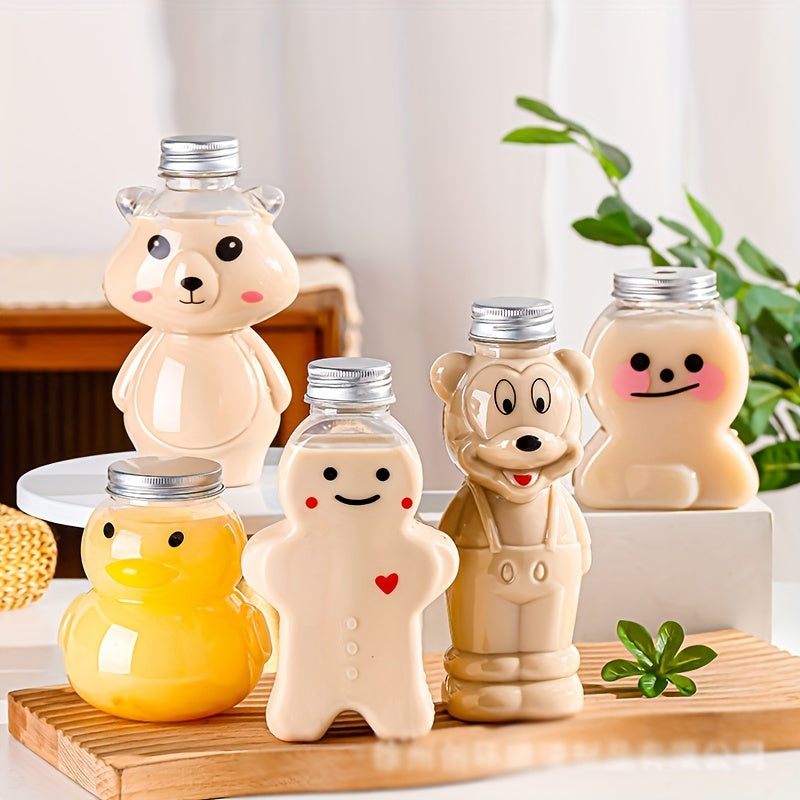 500ml Milk Tea Juice Bottles with Bear and Tiger Designs, Disposable PET Water Bottles with Lids, Pack of 1 or 4