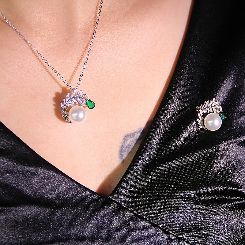 Convertible Brooch Necklace with Faux Pearl Pendant for Women Suit Sweater Accessories