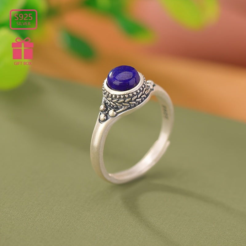 Sterling Silver Blue Chalcedony Gold Stone Round Ring for Women Everyday Wear