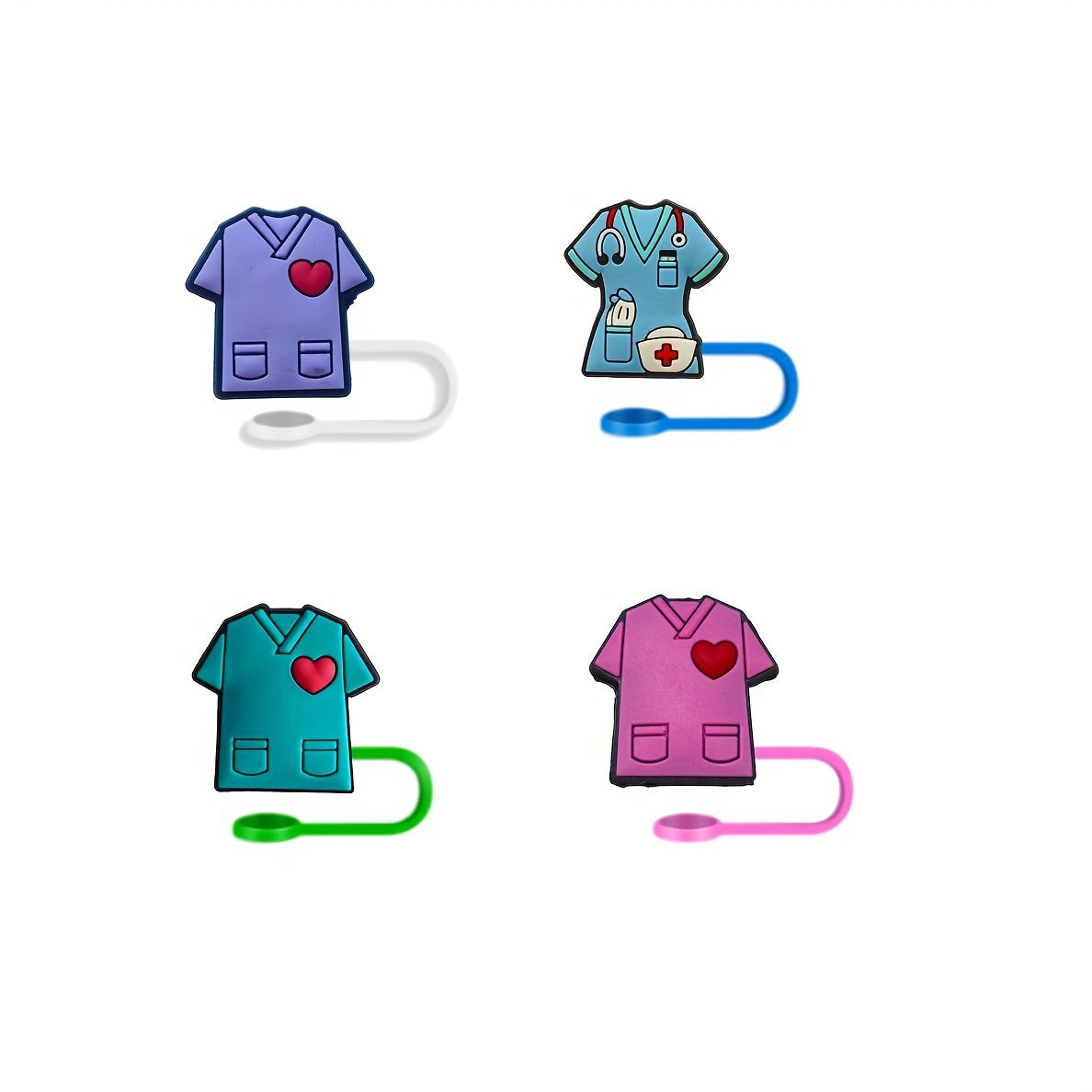 Set of 4 Nurse-Themed Silicone Straw Covers for Holiday Party and Christmas