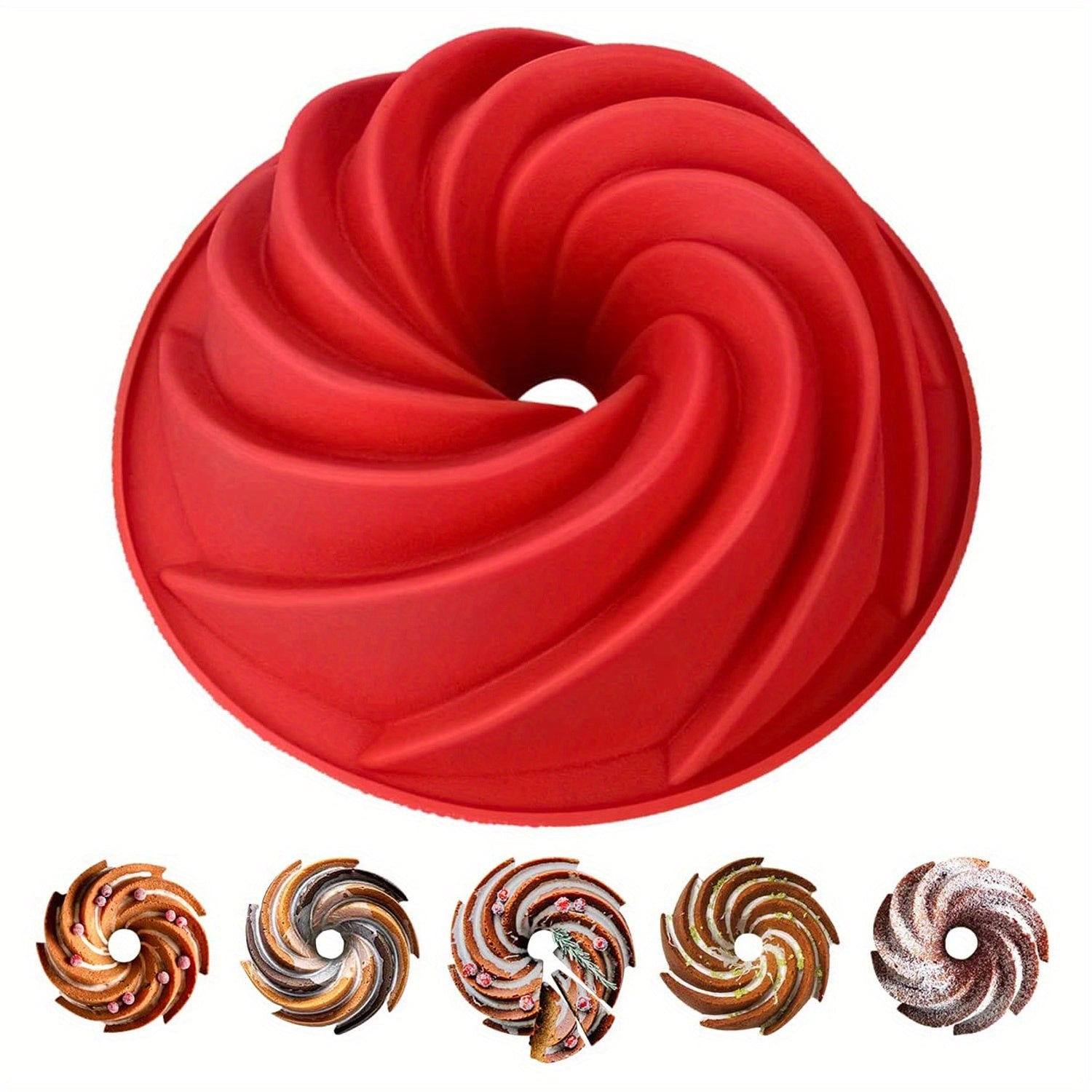 Silicone Cake Pan Spiral Design 24.13cm Nonstick for Gelatinas Breads