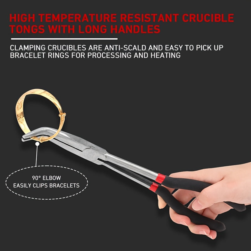 Turli burun uslublari bilan aniq nazorat va oson boshqarish uchun uzun tutqichli eritish idishi plitalari to'plami. Eritish idishi kvarts idishlari bilan ishlash uchun ideal. Turli vazifalar uchun ko'p qirrali asbob.