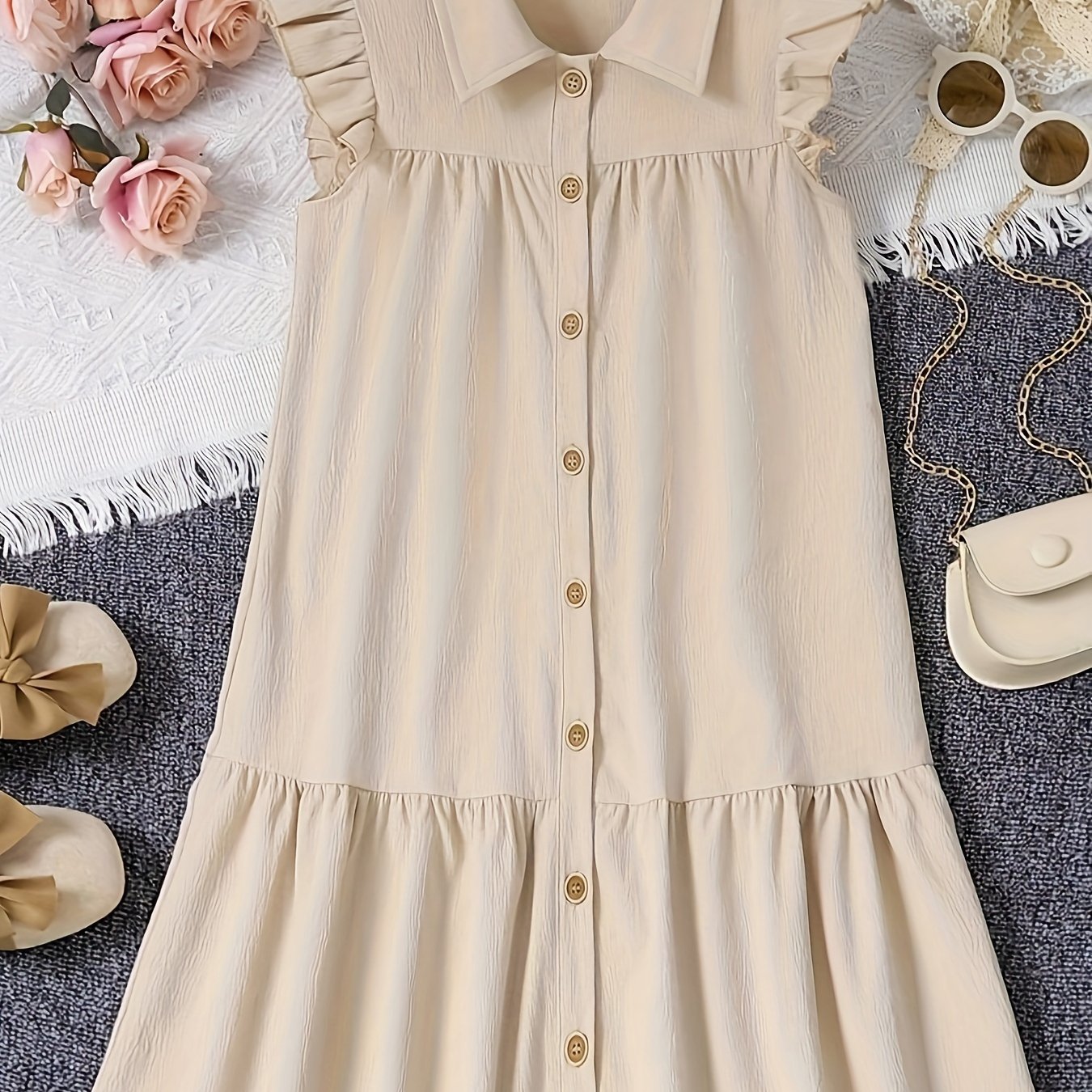 Teen Women's Solid Color Loose Fit Dress Made of 100% Polyester Woven Fabric