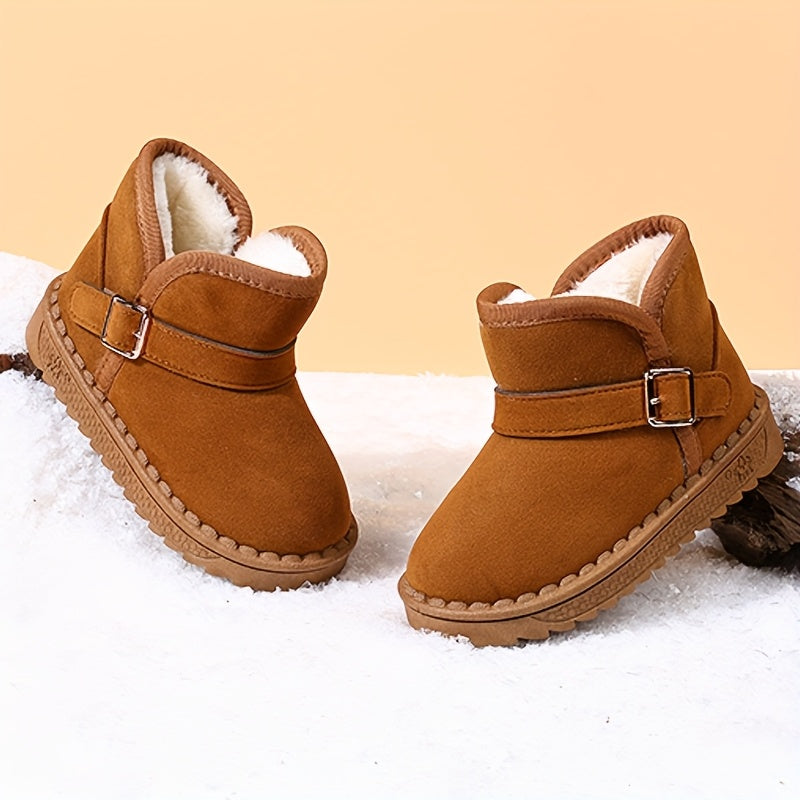Children's Winter Boots for Boys and Girls Fleece Lined Slip-On Rubber Sole Brown Black