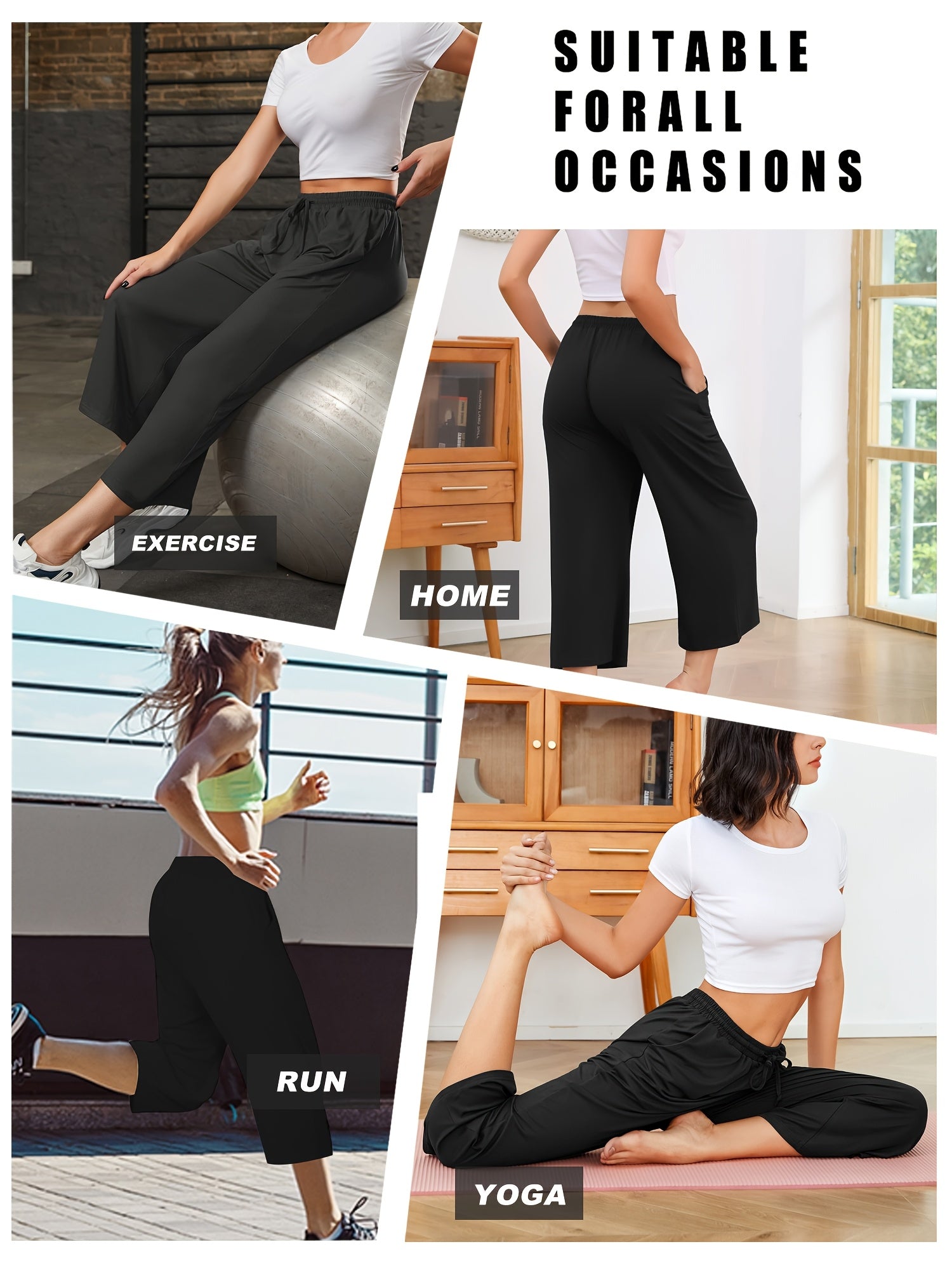 Pantalones capri de tiro alto y gran elasticidad de talla grande con bolsillos para yoga y casual