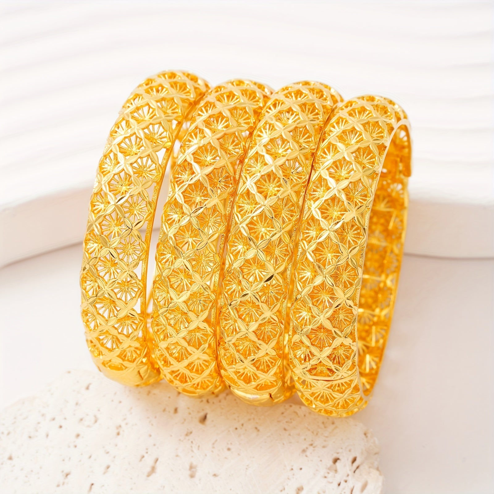 Women's Copper Open Bangle with Hollow Cut-Out Design for Middle Eastern Festivals and Bridal Wear