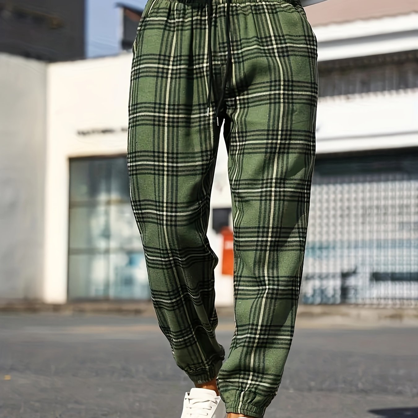 Men's Plus Size Plaid Jogger Pants with Drawstring Casual Sportswear