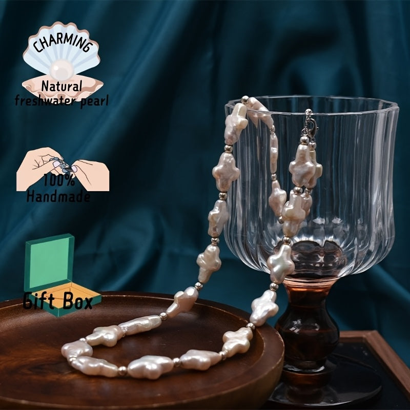 Silver Cross Pendant Necklace with Freshwater Baroque Pearl