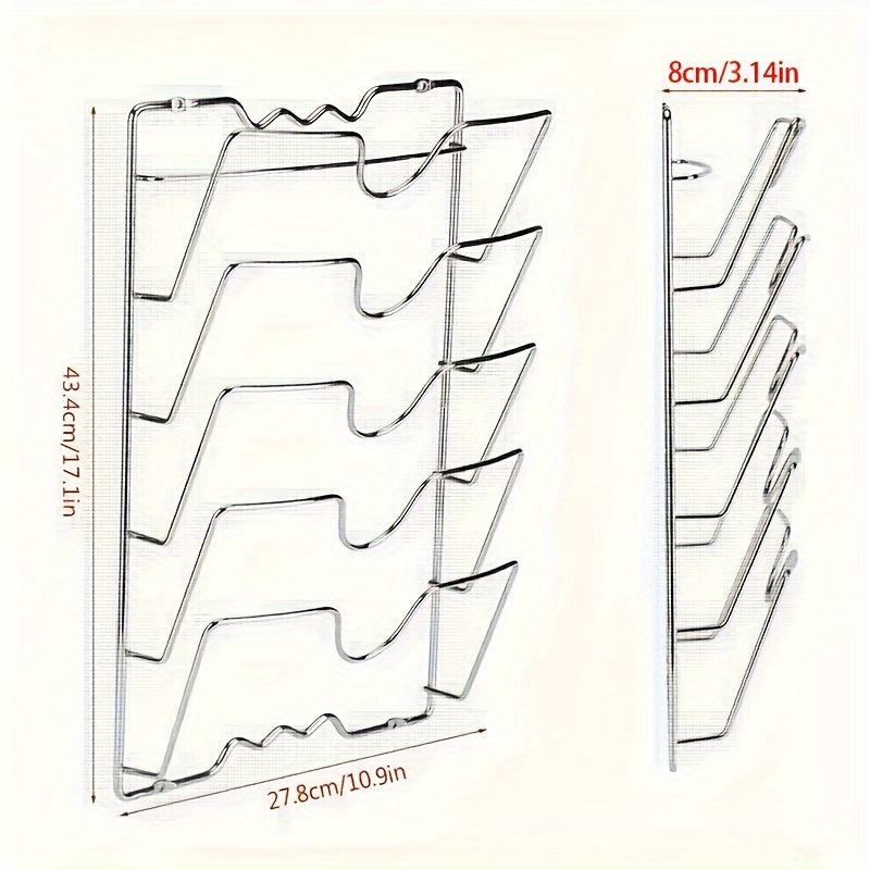 Soporte para tapas de metal montado en la pared con múltiples capas para almacenamiento en la cocina