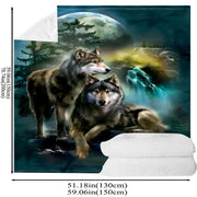 Glam Wolf Moon Green Plush Throw Blanket Hypoallergenic Fleece All-Season