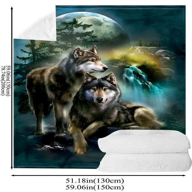 Glam Wolf Moon Green Plush Throw Blanket Hypoallergenic Fleece All-Season