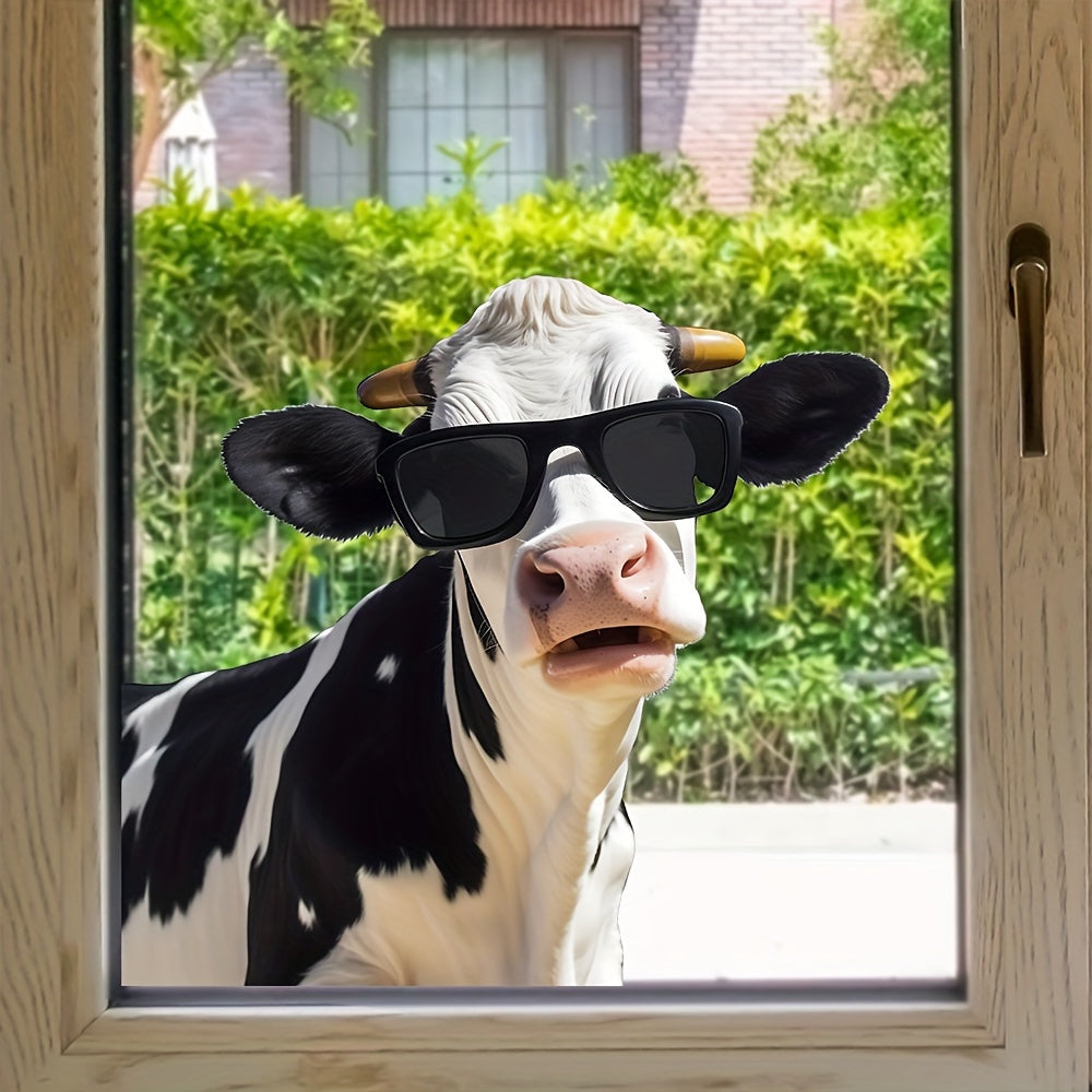 Black and White Cow Print Window Cling Water-Resistant Animal Sticker for Home Decor